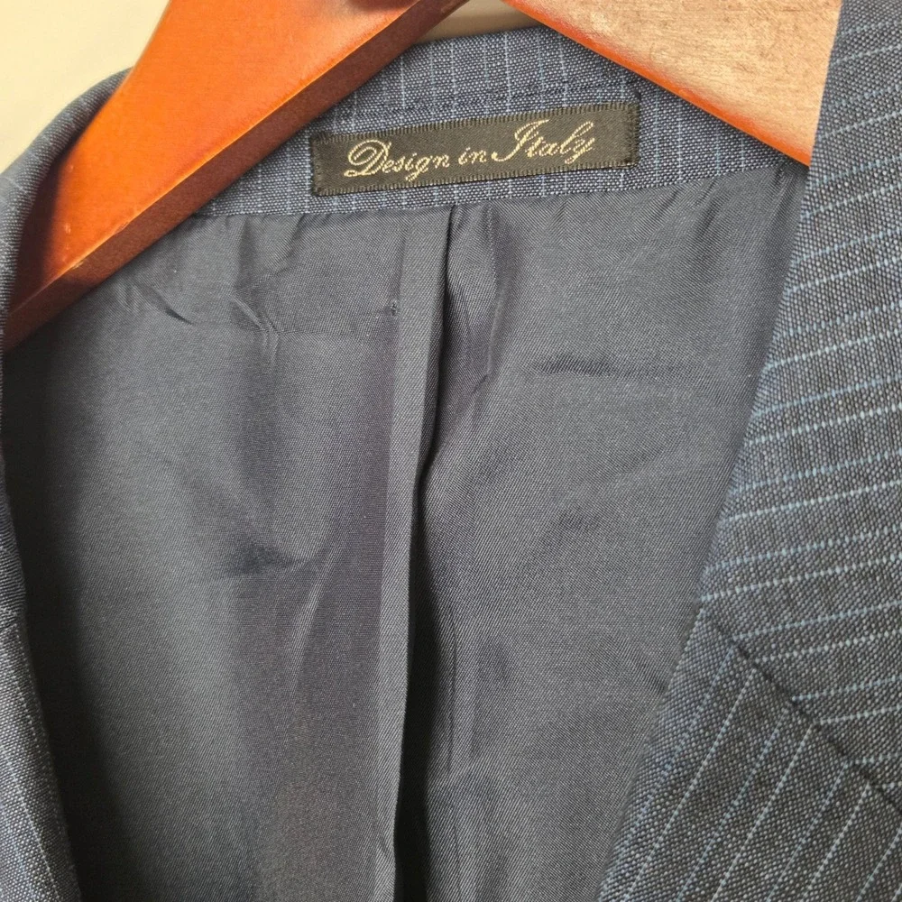 Vittello Super 140s Navy Pinstripe Sport Coat Blazer 46R Peak Lapel 2 Button